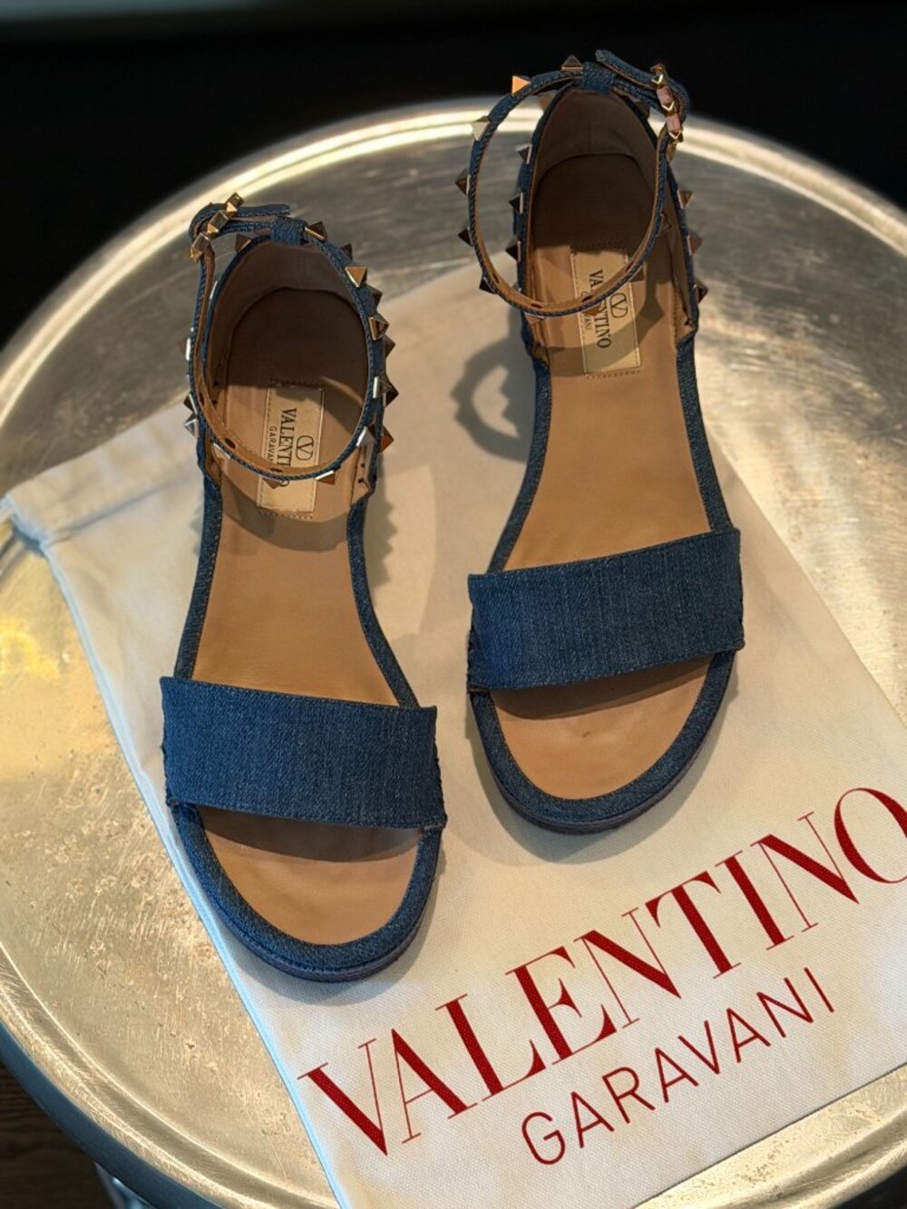 Valentino Rockstud Denim Espadrilles  Size 37 - Picture 2 of 14